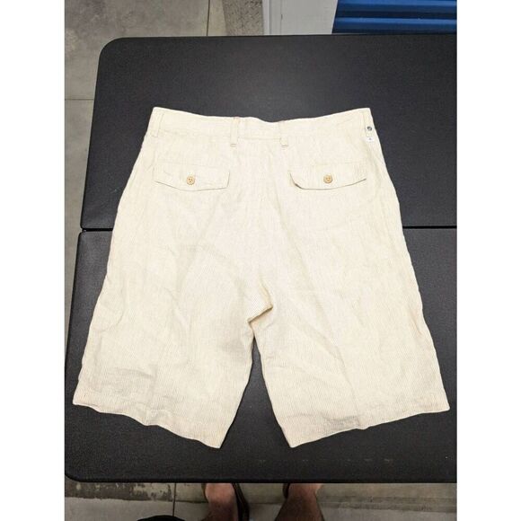 Tommy Bahama White and Tan Stripes Flat Front Pockets Cotton Men's Shorts 33 - Picture 2 of 8